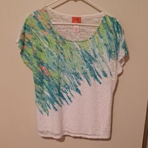 Hearts of Palm White Top with Blue and Green Accents